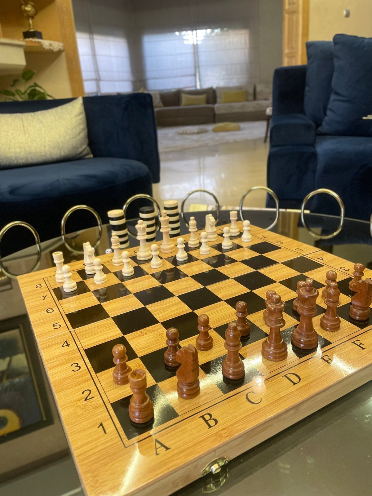 Chess Set 3 en 1 ULTRA GRAND 50CM – Échecs, Dames & Backgammon en Bambou Haut de Gamme