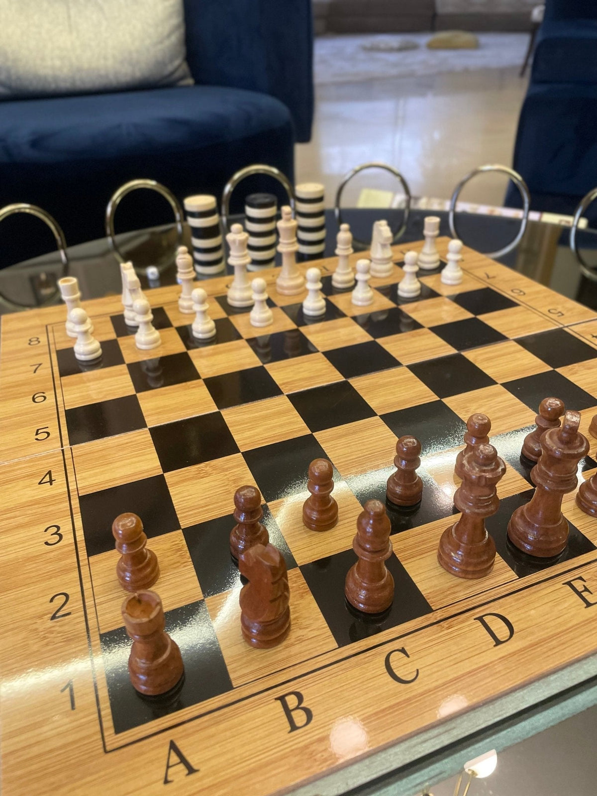 Chess Set 3 en 1 ULTRA GRAND 50CM – Échecs, Dames & Backgammon en Bambou Haut de Gamme
